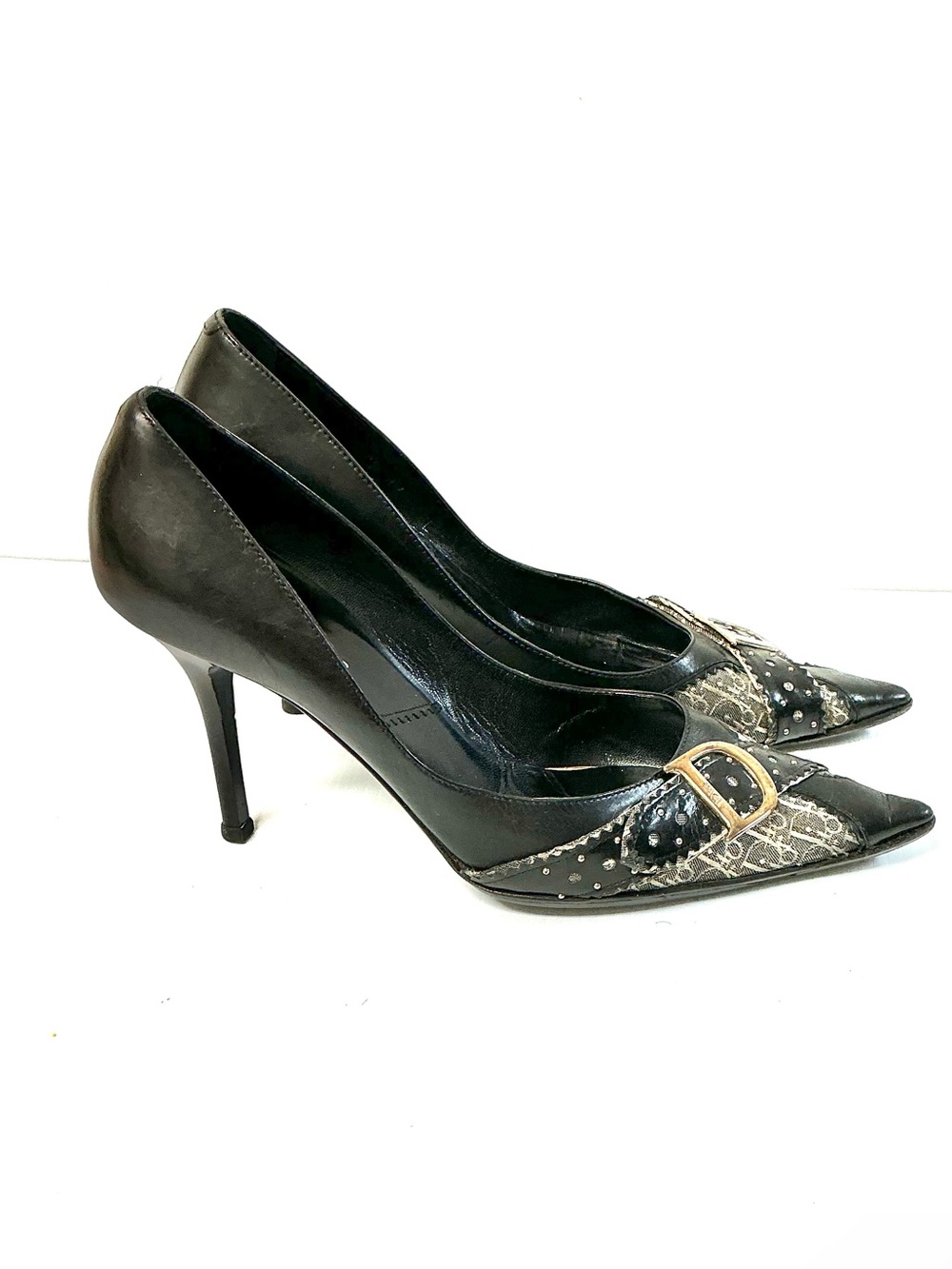 Christian Dior Sz 40/ US 9.5 Oblique Jacquard Leather Black 4” Heels Pumps Shoes
